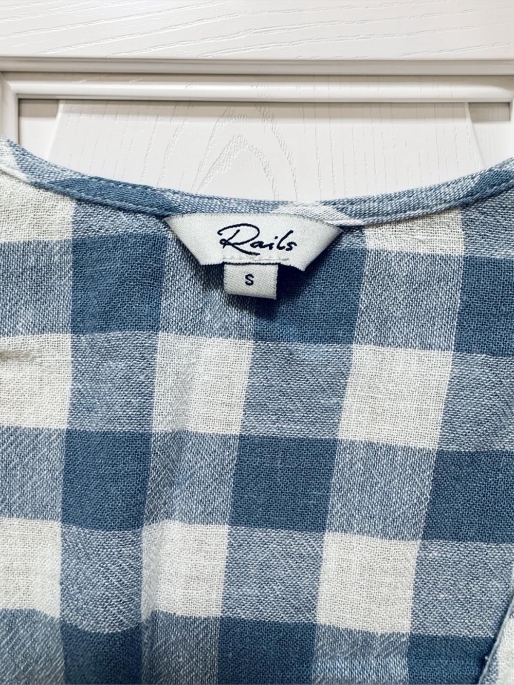 NEW Rails Brigitte Periwinkle Check Linen Wrap Dress Blue White Gingham | S - Picture 8 of 16